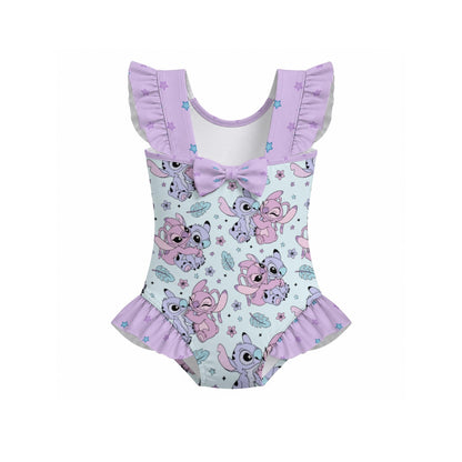 Alien Friends Girls' Ruffle Sleeve Swimsuit With Bow