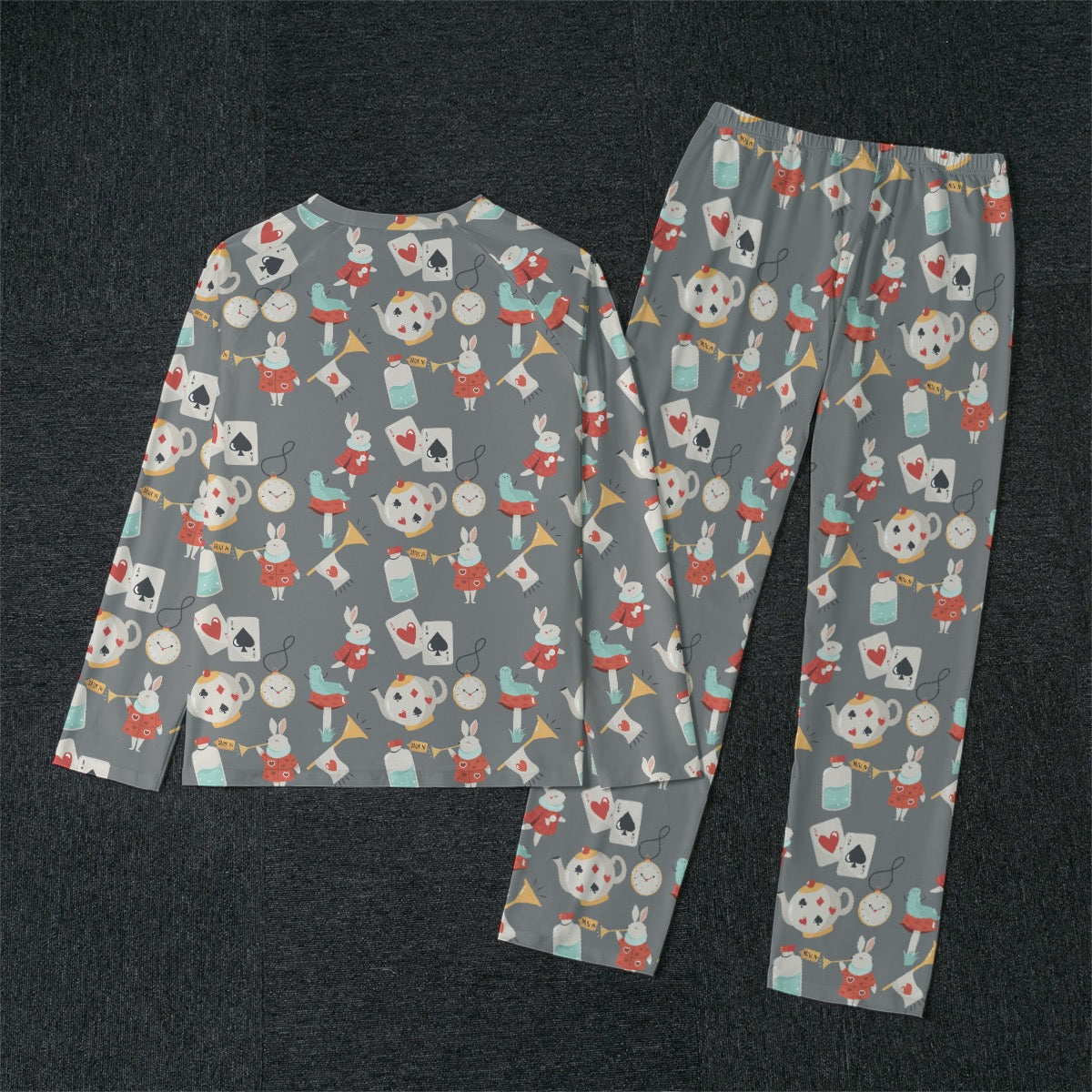 Gray Alice Icons Men's Raglan Sleeve Pajamas With Wide Ankles