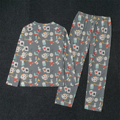 Gray Alice Icons Men's Raglan Sleeve Pajamas With Wide Ankles