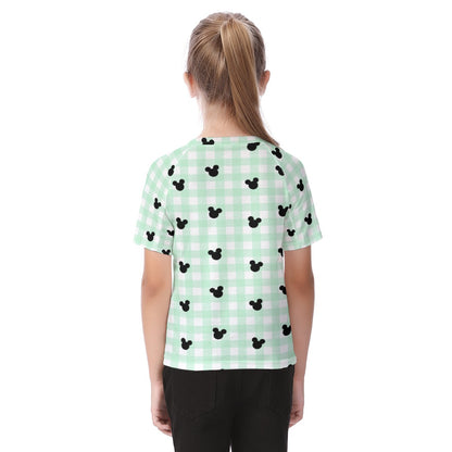 Green Gingham Kid's Raglan Sleeve T-shirt