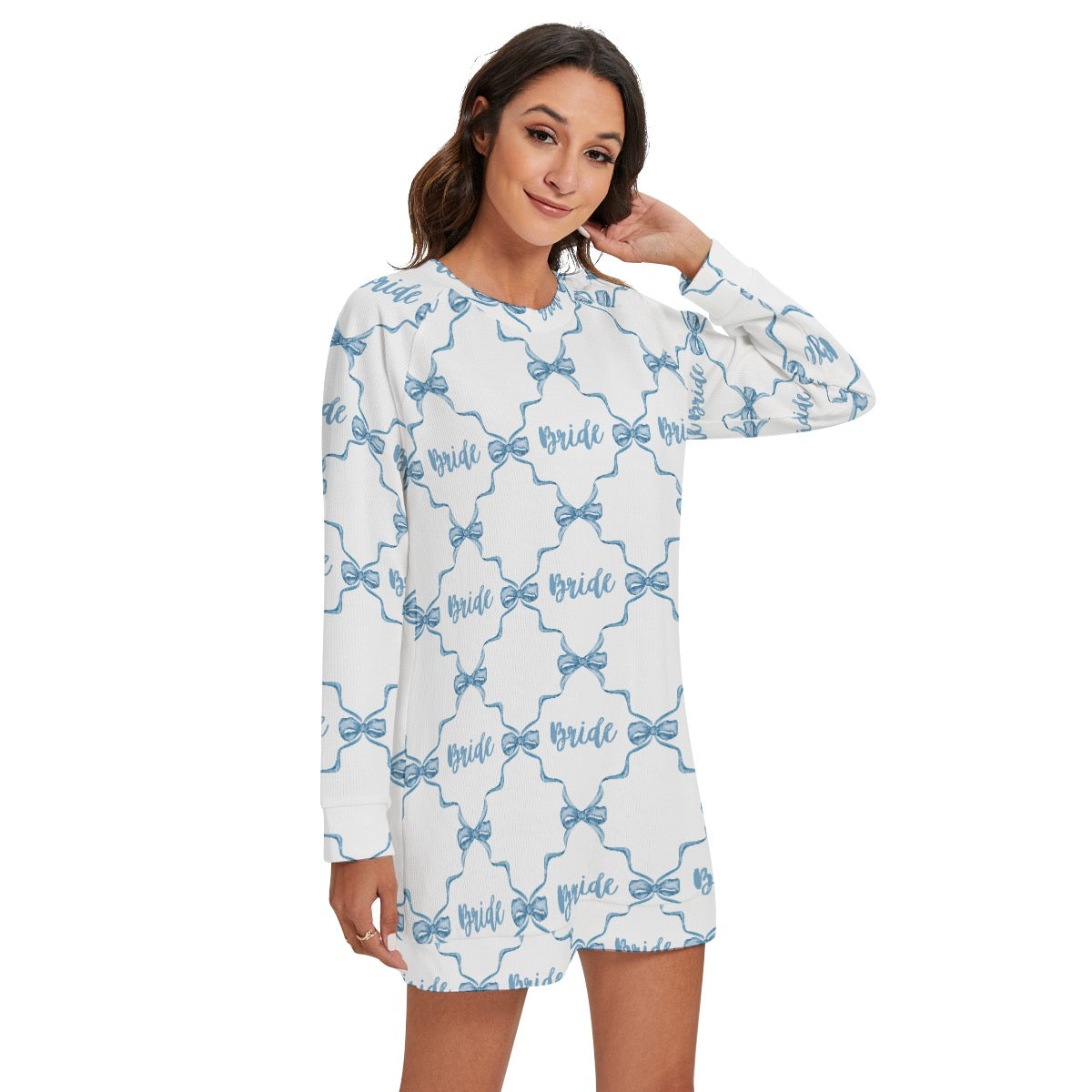 Bow Trellis Bride [white] Women's Round Neck Raglan Sleeve Sweater