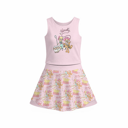 Pink Girl Toys Panel Women's Sports Tank & Skort Set