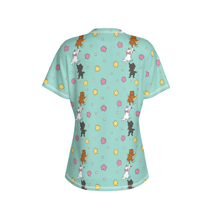 Green Climbing Kitties Women's Round Neck Yoga Top|210GSM