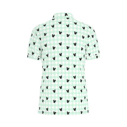 Green Gingham Men's Stretch Collar Polo Shirt