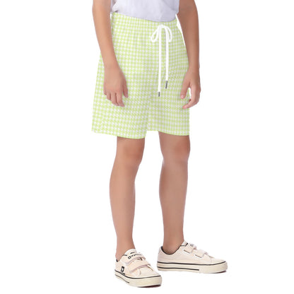 Grandmillenial Green Houndstooth Kid's Beach Shorts
