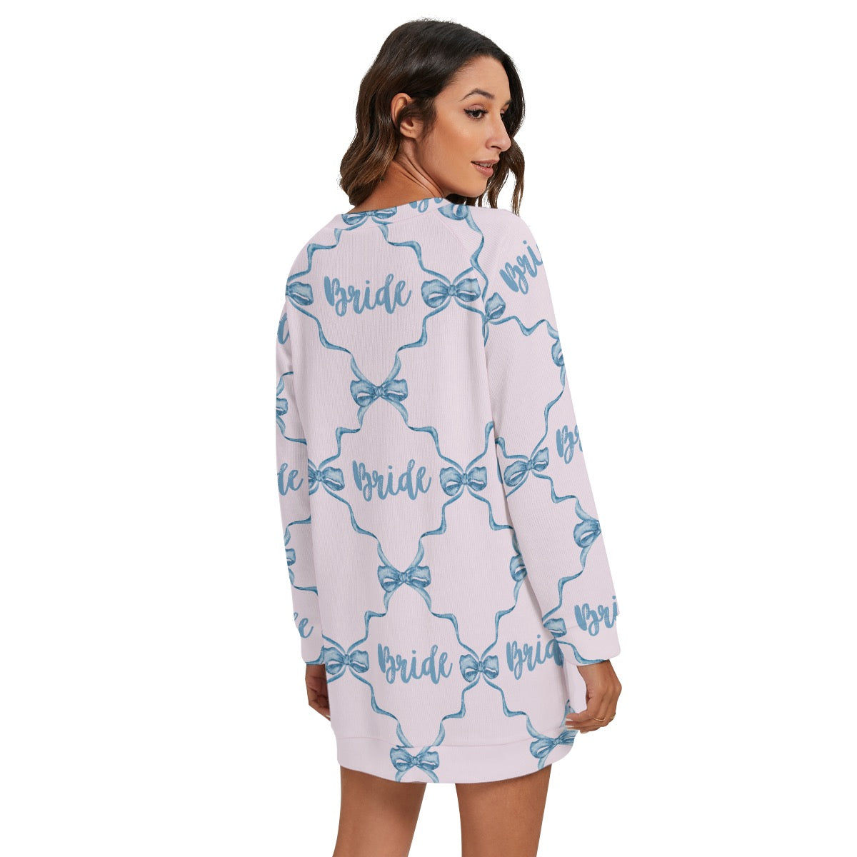 Bow Trellis Bride [pink]  Women's Round Neck Raglan Sleeve Sweater
