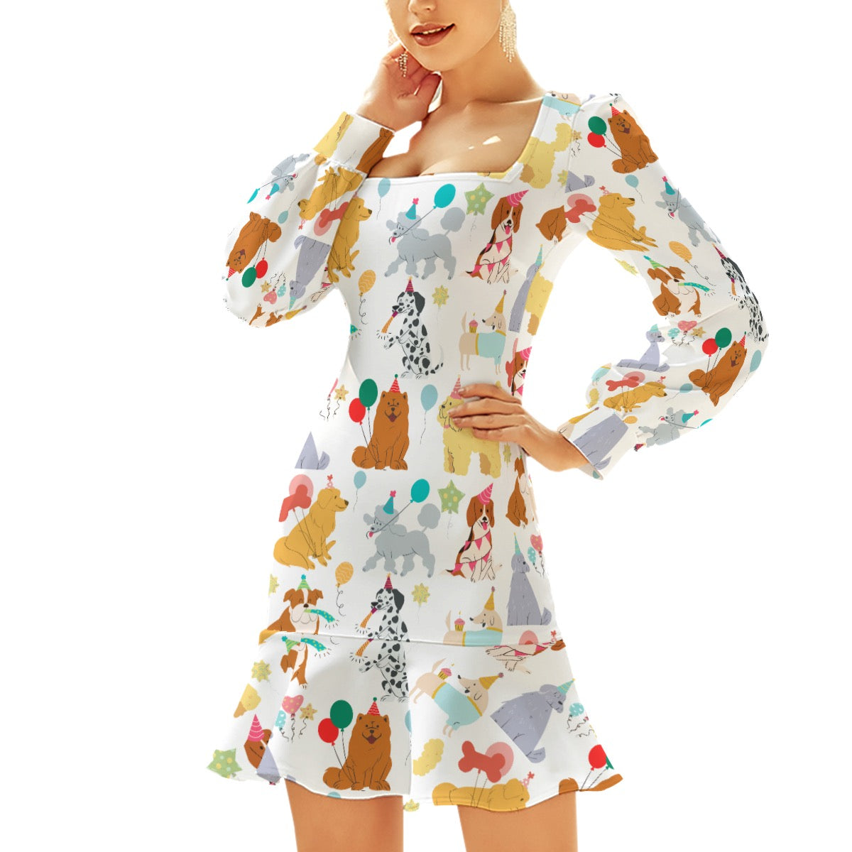 Birthday Pups Women's Ruffle Hem Dress