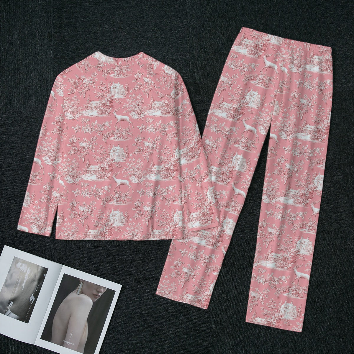 Pink Christmas Toile Women's Raglan Sleeve Pajamas