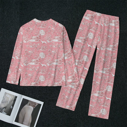Pink Christmas Toile Women's Raglan Sleeve Pajamas