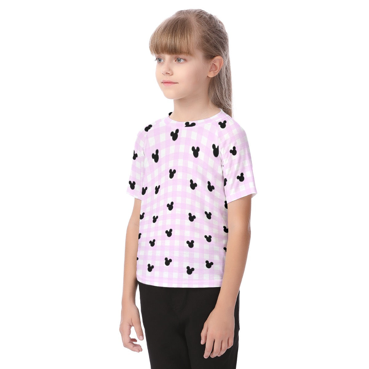 Bright Pink Gingham Kid's Raglan Sleeve T-shirt