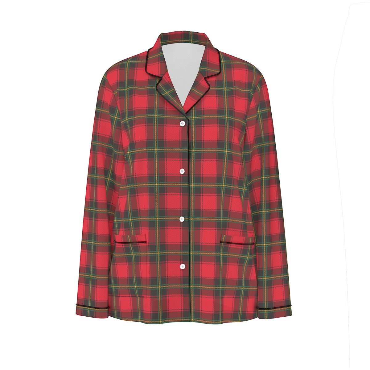 Classic Christmas Plaid Women's Long Sleeve Pajama Set With Black Contrast Piping