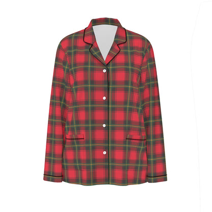 Classic Christmas Plaid Women's Long Sleeve Pajama Set With Black Contrast Piping