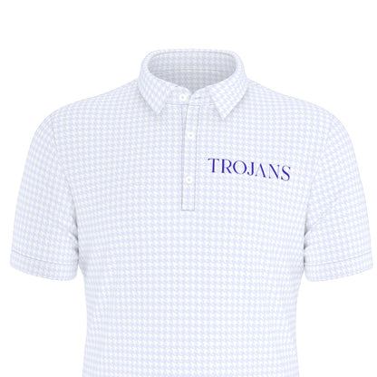 Blue Herringbone Trojans Men's Stretch Collar Polo Shirt