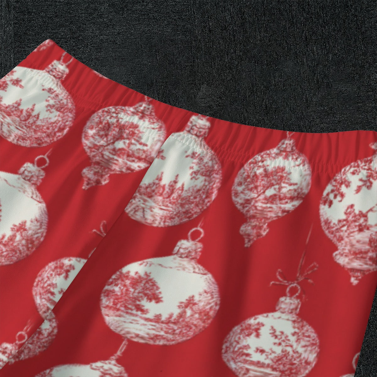 Red Toile Christmas Ornaments Kid's Raglan Sleeve Pajamas