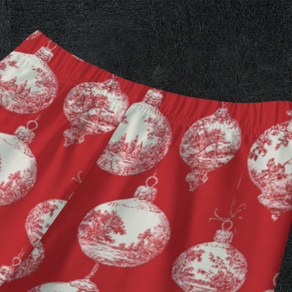 Red Toile Christmas Ornaments Kid's Raglan Sleeve Pajamas