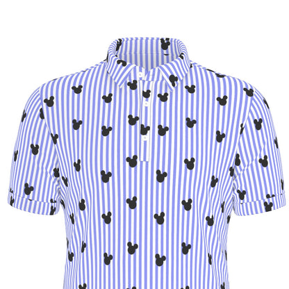 Bright Blue Stripe Men's Stretch Collar Polo Shirt