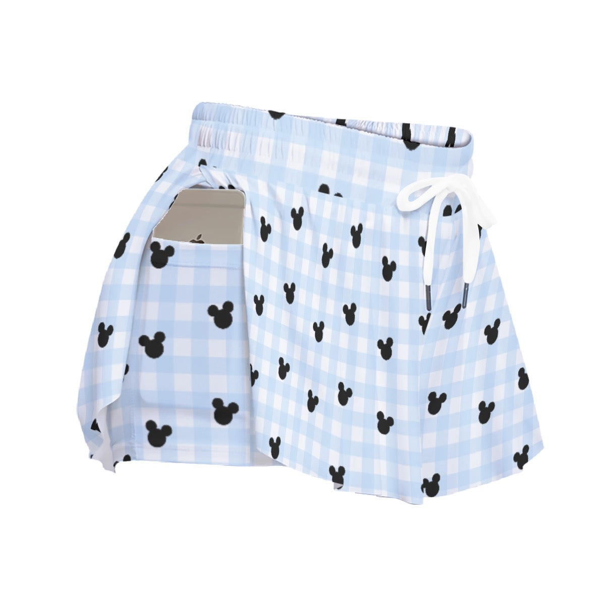 Light Blue Gingham Women's Sport Skorts With Pocket