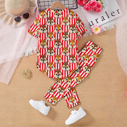 Red Stripe Chipmunks Kids' Casual Top and Pants Set