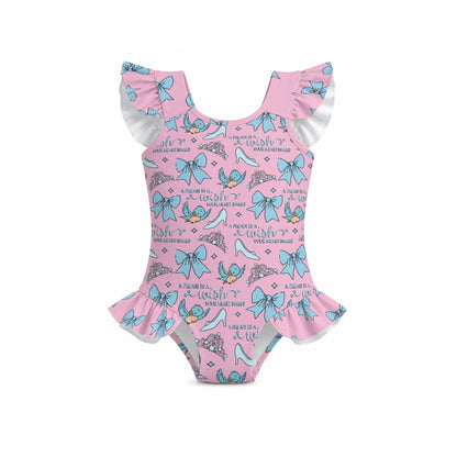 A Dream [pink] Girls' Ruffle Sleeve Swimsuit With Bow