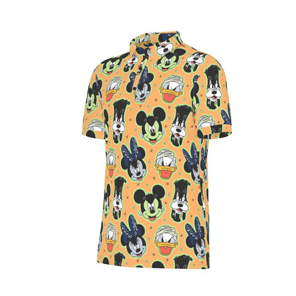 Spooky Friends [orange] Men's Stretch Collar Polo Shirt