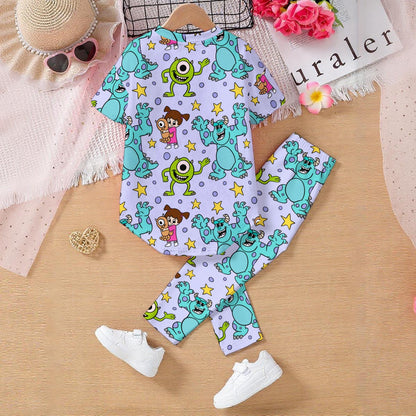 Purple Friendly Monsters Kids' Casual Top and Pants Set