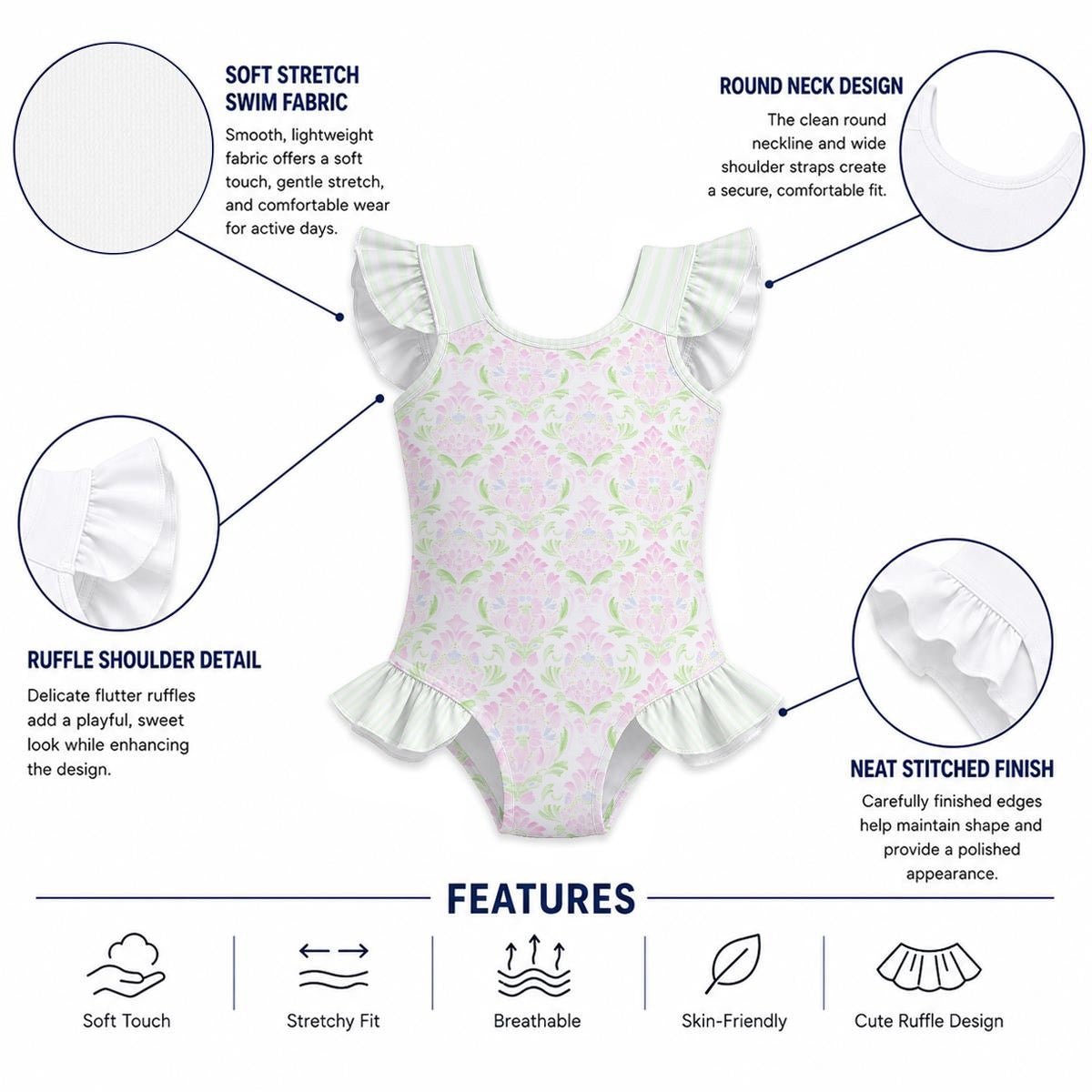 Brighton Girls' Ruffle Sleeve Swimsuit With Bow