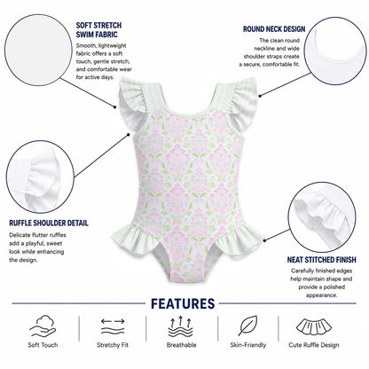 Brighton Girls' Ruffle Sleeve Swimsuit With Bow
