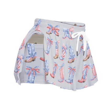 Patriotic Boots with Bows Women's Sport Skorts With Pocket