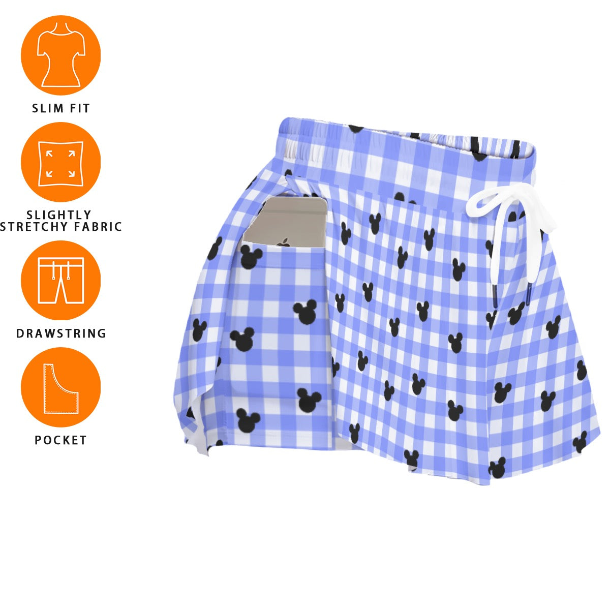 Bright Blue Gingham Women's Sport Skorts With Pocket