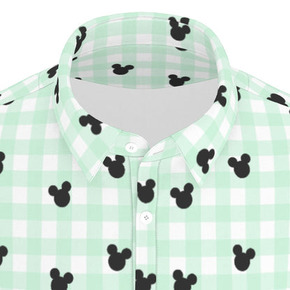 Green Gingham Men's Stretch Collar Polo Shirt