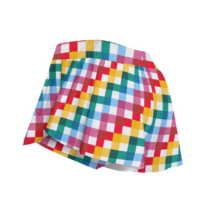 Colorful Gingham Women's Sport Skorts With Pocket
