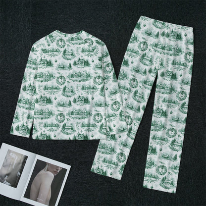 Green Christmas Toile Women's Raglan Sleeve Pajamas