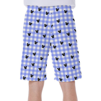 Bright Blue Gingham Men's Beach Shorts With Side Pocket