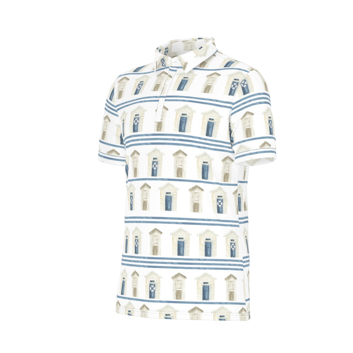 Striped Beach Houses Men's Stretch Collar Polo Shirt