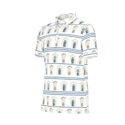 Striped Beach Houses Men's Stretch Collar Polo Shirt