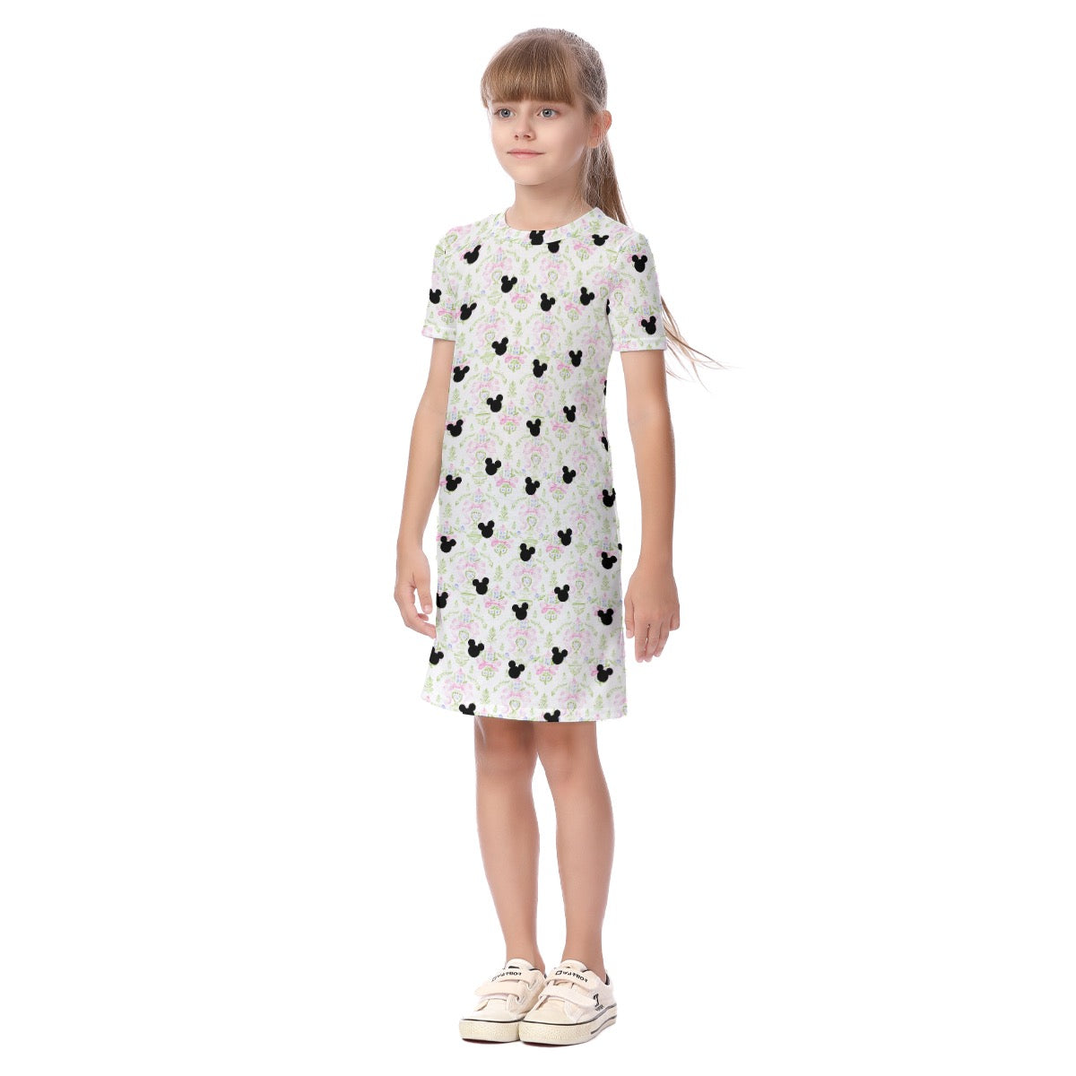 Pink & Green Floral Short Sleeve Dress