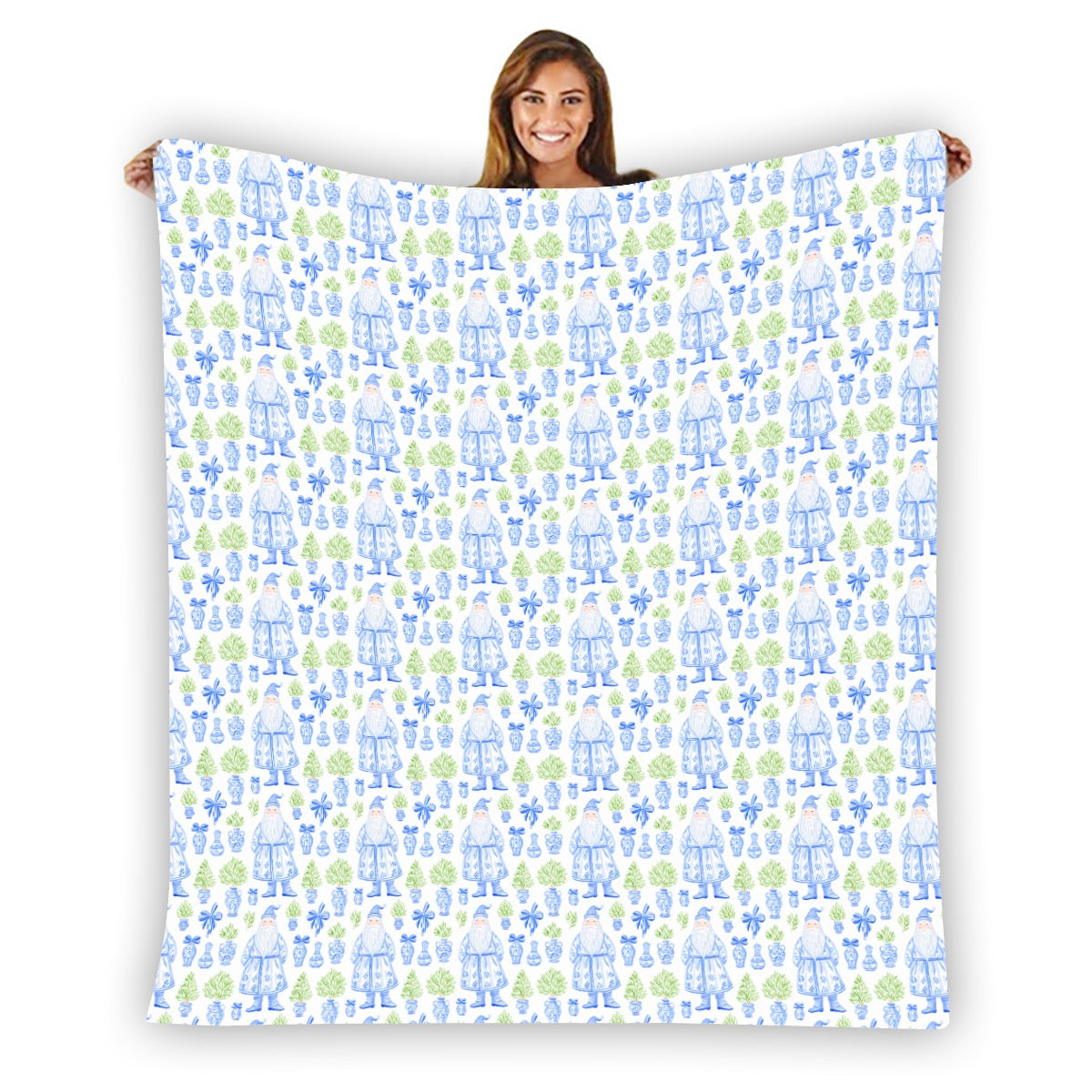 Single-Side Grandmillenial Santa Flannel Blanket