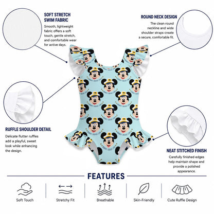 DCL Girls' Ruffle Sleeve Swimsuit With Bow