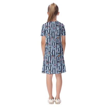 Striped Alien Kid's Short Sleeve Dress