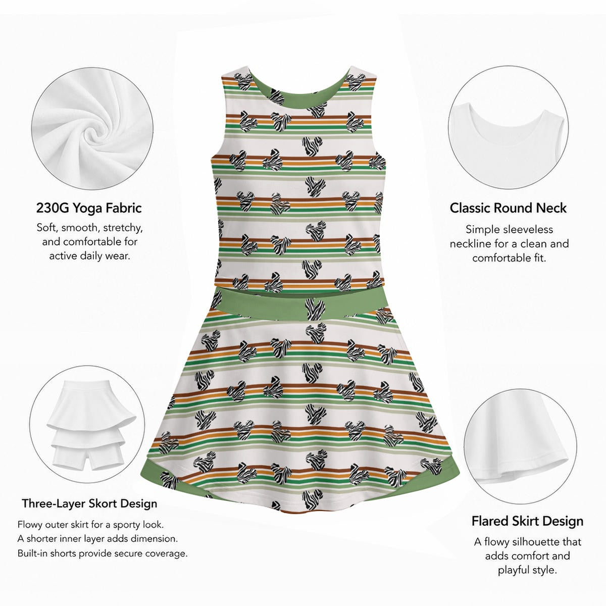 Green Zebra MM & Safari Stripe MM Women's Sports Tank & Skort Set