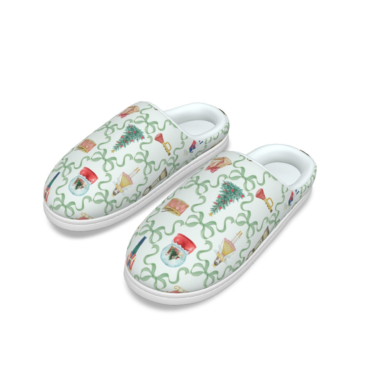 Green Bow Trellis Nutcracker Women's Plush Slippers