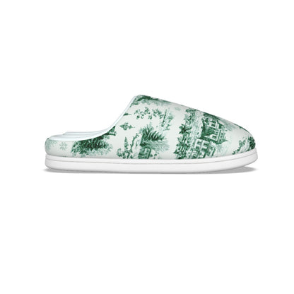 Green Christmas Toile Women's Plush Slippers