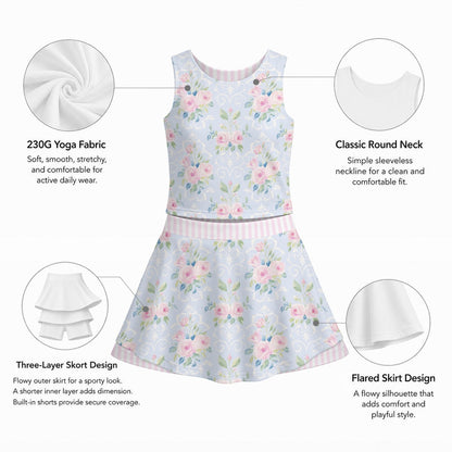 Rose Girl's Sleeveless Sports Tank & Skort Set