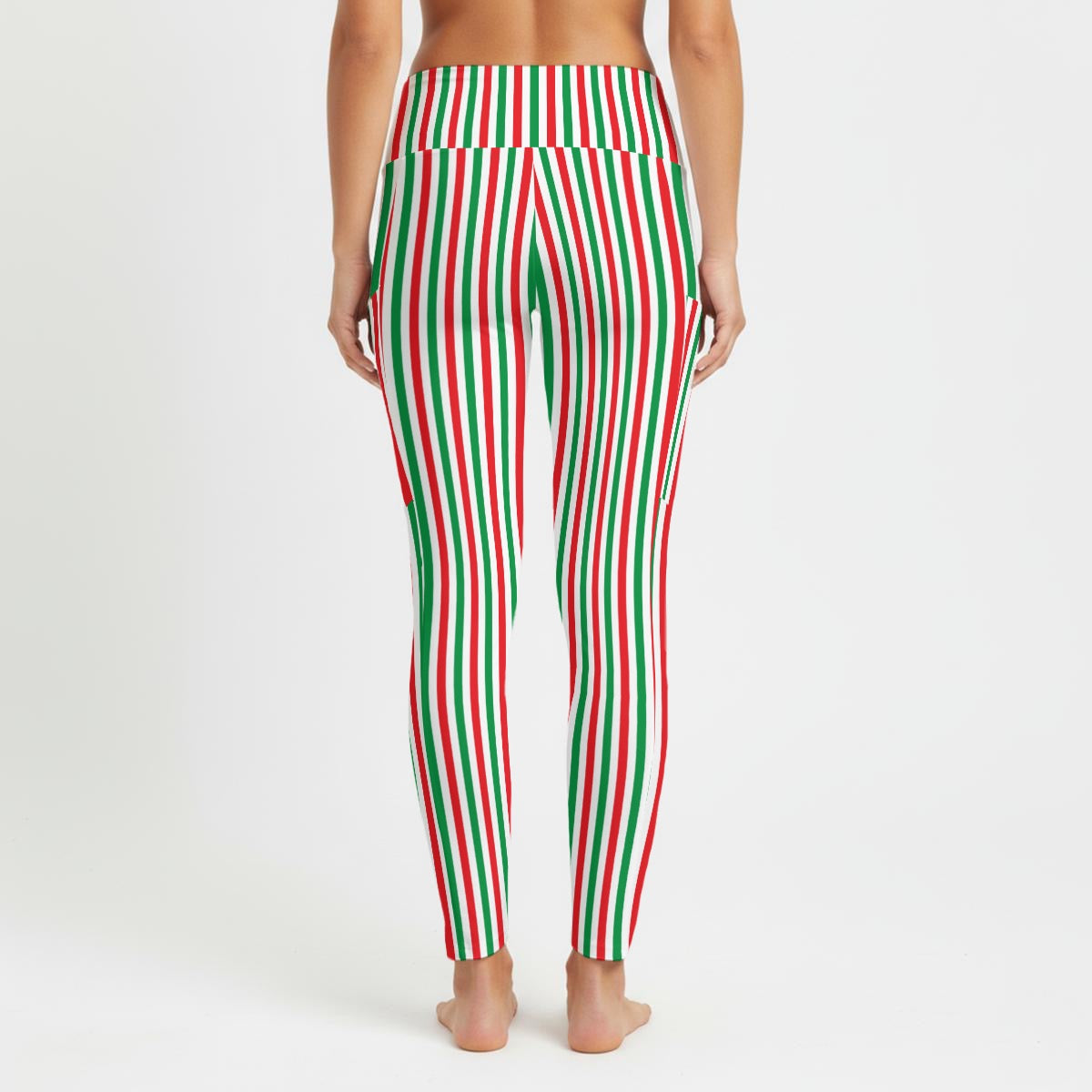 Vertical Christmas Stripe Women's High Waist Leggings With Side Pocket