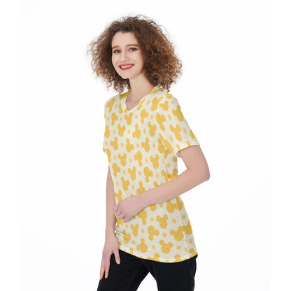 Yellow Floral Minnie Women's O-Neck T-Shirt|180 GSM Jersey
