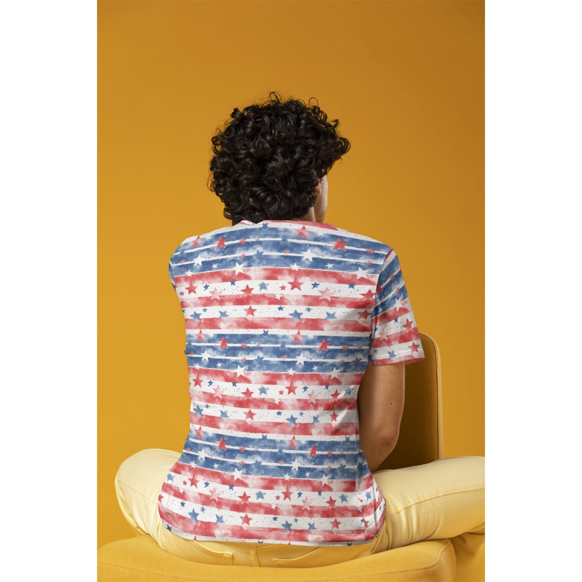 Watercolor Stars & Stripes Men's Crew Neck T-Shirt