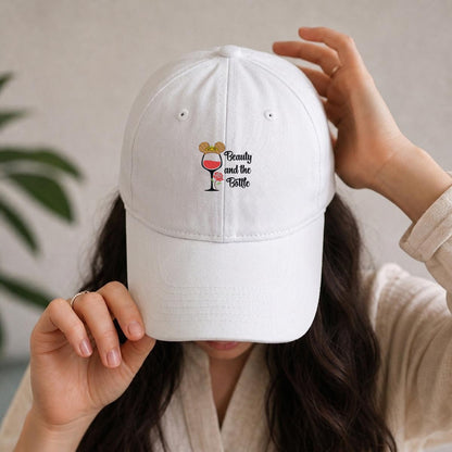Beauty And The Bottle Embroidered Soft-Crown Flat Cap