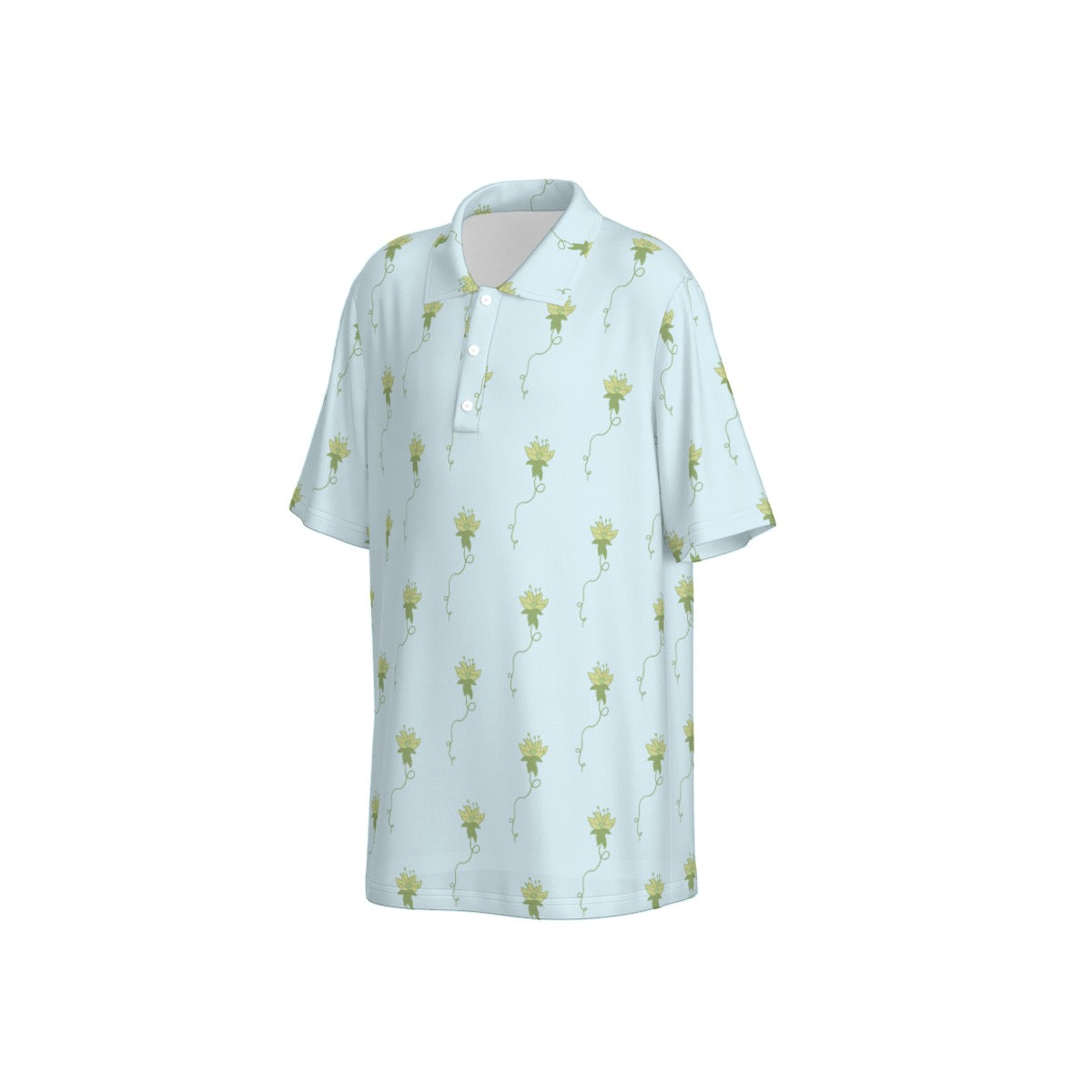 Aqua Lotus Flower Polo Collar Jersey