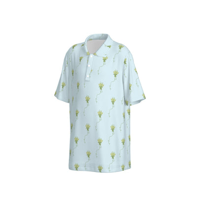 Aqua Lotus Flower Polo Collar Jersey