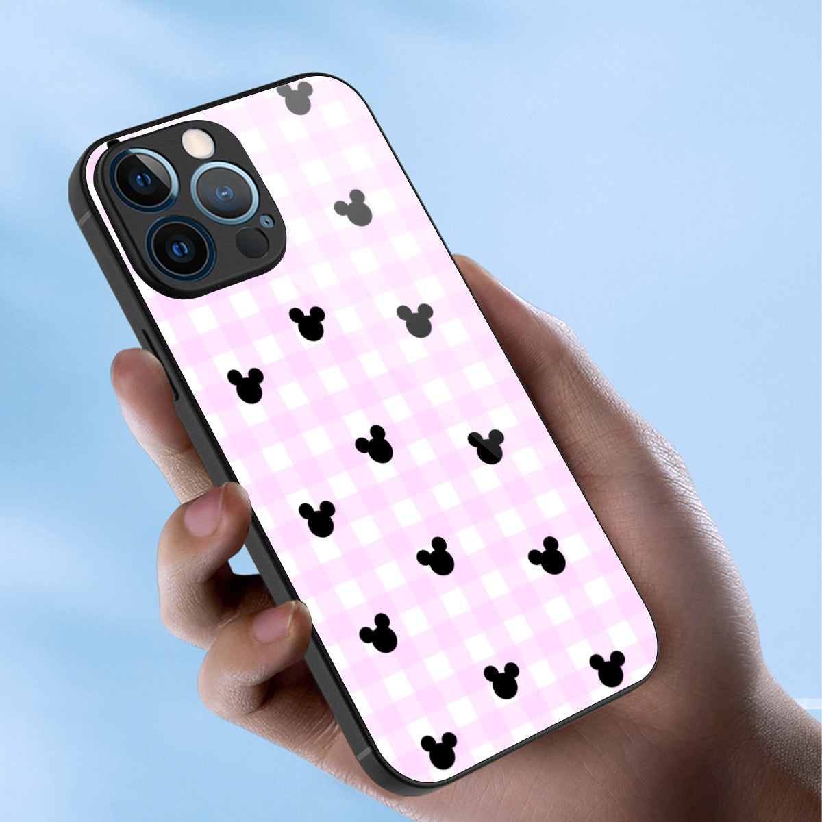 Bright Pink Gingham iPhone 13 Series Mobile Phone Case | Glass